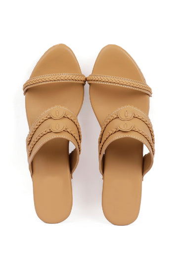 Tortilla Brown Wooden Carved Braided Wedges